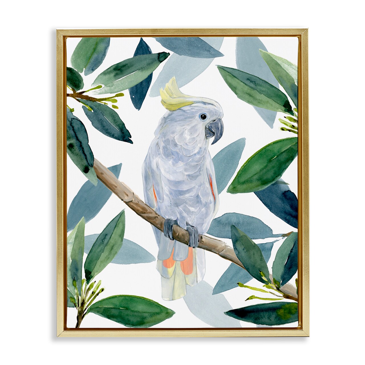 Stupell Industries Tropical Cockatoo & Greenery Framed Floater Canvas Wall Art